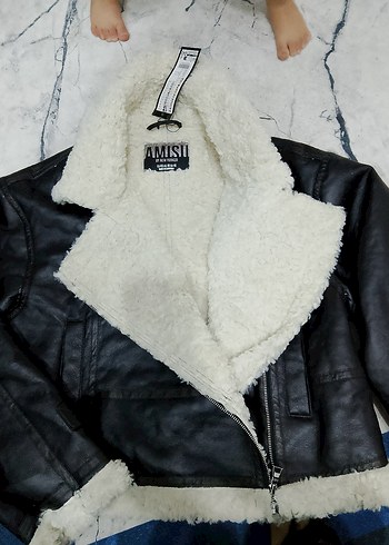 Siyah Deri Kürklü Biker Ceket