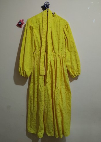 m Beden Düğmeli Sarı Uzun fisto Elbise