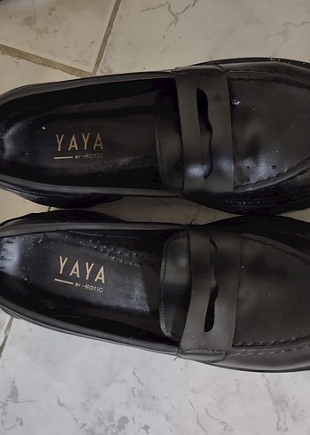 37 Beden siyah Renk YAYA Siyah Deri Topuklu Kadın Loafer
