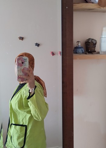 l Beden yeşil Renk Düğmeli Yeşil Midi Hamile Ceketi