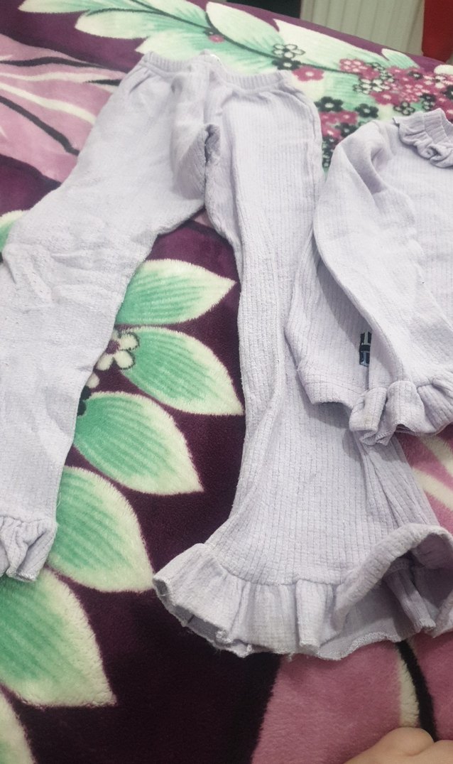 Kız Çocuk Gri Boğazlı Fırfırlı Kazak ve tayt takım - Görsel 2