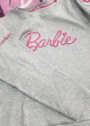 Gri Barbie Baskılı tatlı kız çocuk takım. - Görsel 4