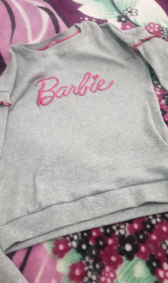 Gri Barbie Baskılı tatlı kız çocuk takım. - Görsel 5