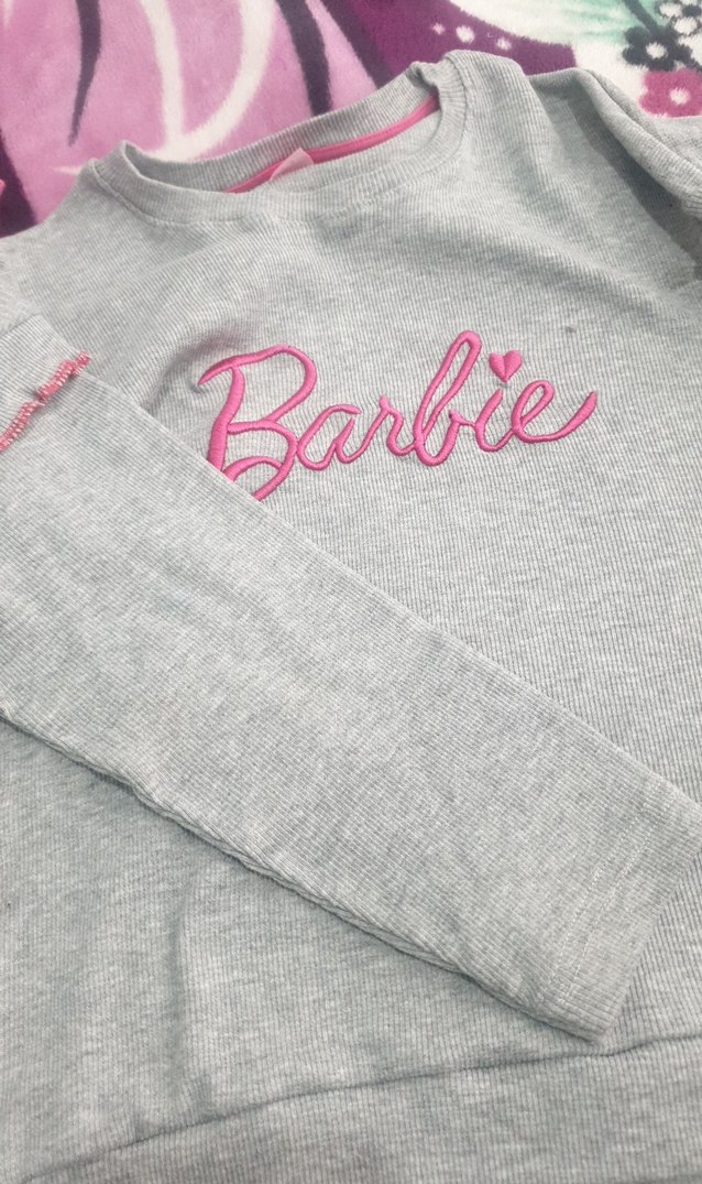 Gri Barbie Baskılı tatlı kız çocuk takım. - Görsel 4