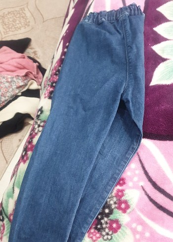 Kızlar için Bağcıklı Bol Kesim Mavi Denim Pantolon - Görsel 3