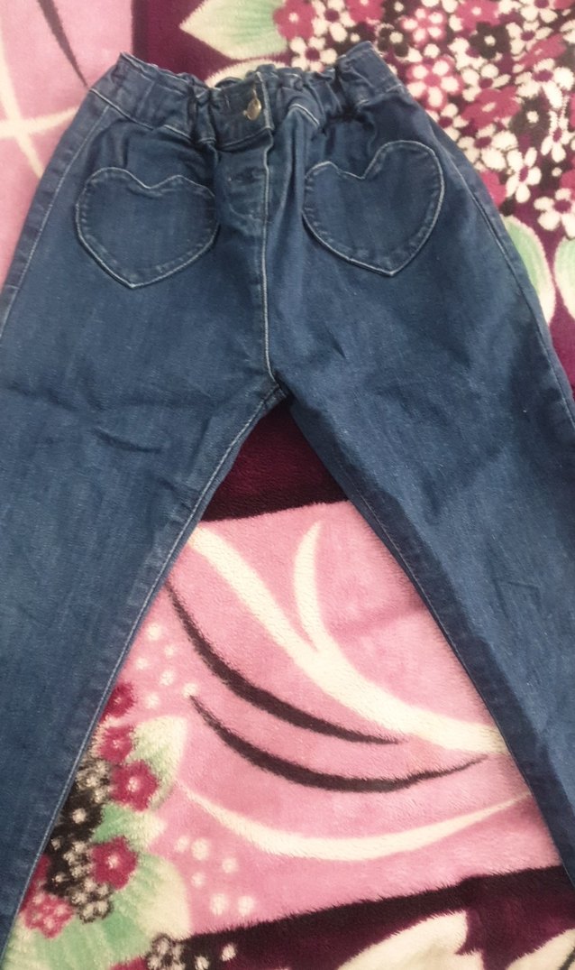 Kızlar için Bağcıklı Bol Kesim Mavi Denim Pantolon - Görsel 2