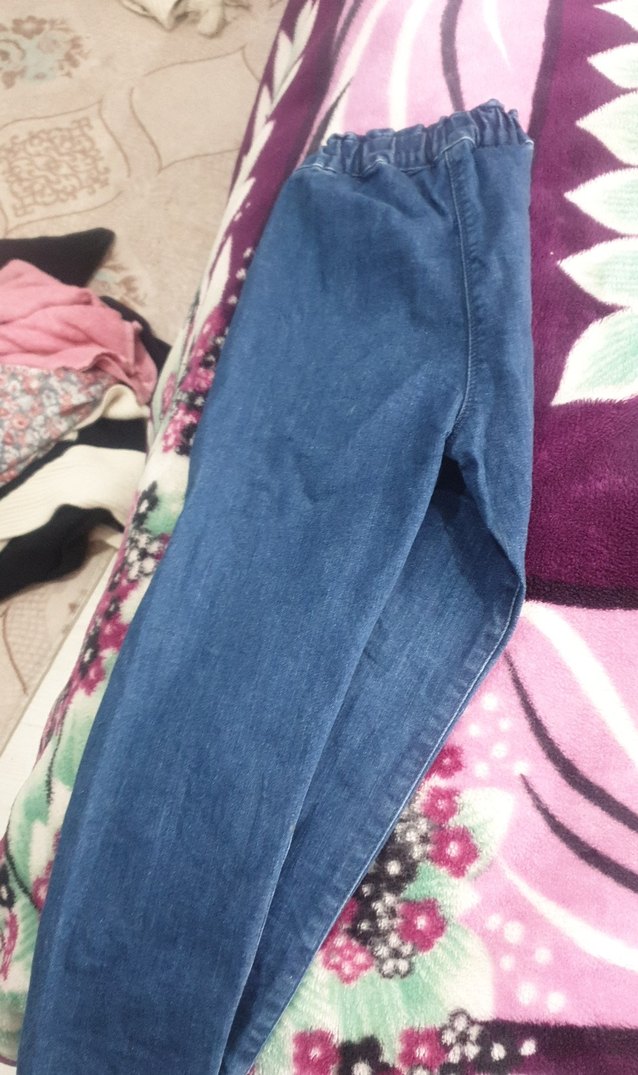 Kızlar için Bağcıklı Bol Kesim Mavi Denim Pantolon - Görsel 3