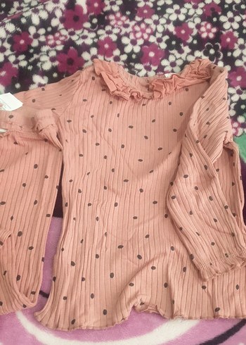 Kız Çocuk Pembe Uzun Kollu Fırfırlı Bluz ve tayt takım - Görsel 2