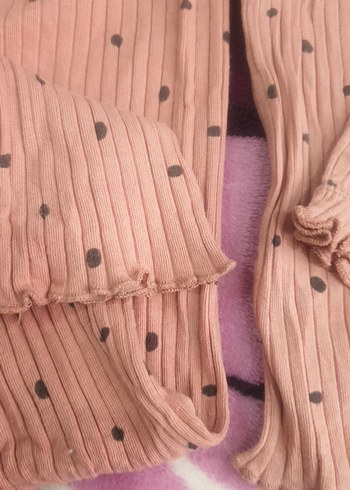 Kız Çocuk Pembe Uzun Kollu Fırfırlı Bluz ve tayt takım - Görsel 4