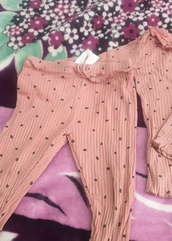 Kız Çocuk Pembe Uzun Kollu Fırfırlı Bluz ve tayt takım - Görsel 5