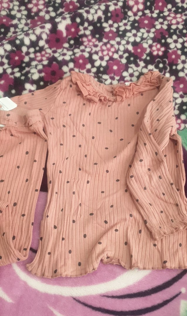 Kız Çocuk Pembe Uzun Kollu Fırfırlı Bluz ve tayt takım - Görsel 2