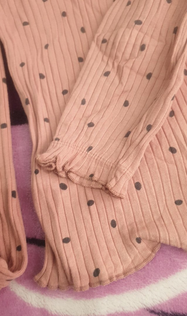 Kız Çocuk Pembe Uzun Kollu Fırfırlı Bluz ve tayt takım - Görsel 3