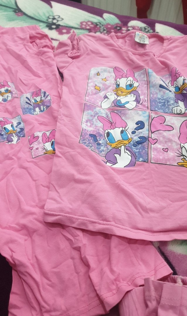 Kız Çocuk Pembe Kısa Kollu Baskılı Pijama - Görsel 2