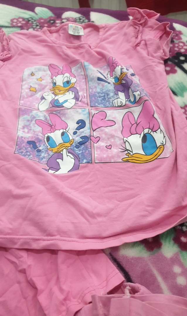 Kız Çocuk Pembe Kısa Kollu Baskılı Pijama - Görsel 3