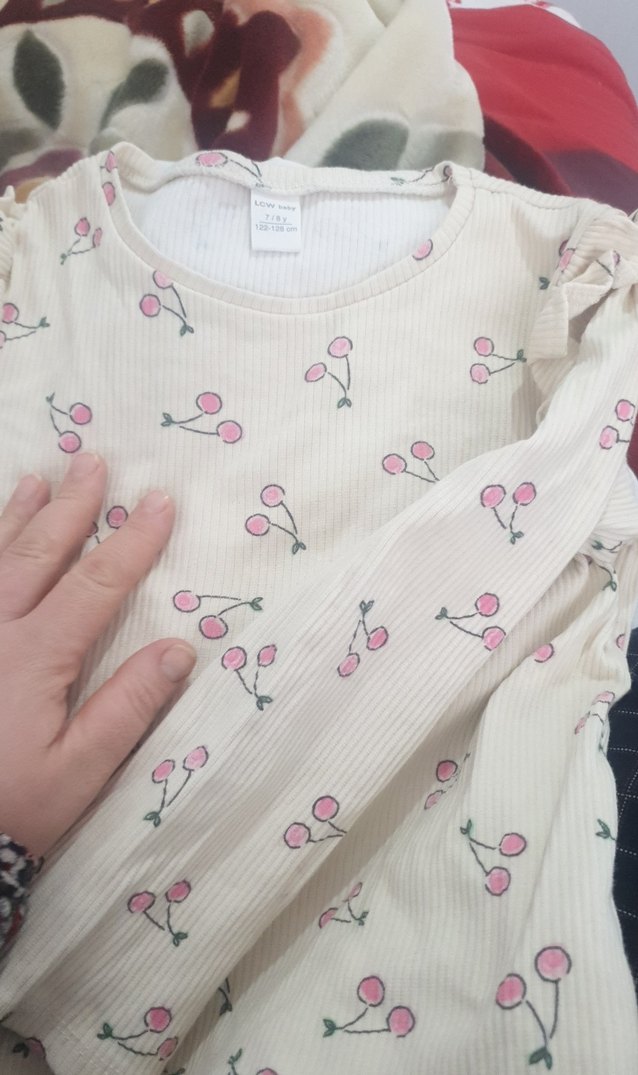 Kız Çocuk Beyaz Pamuklu Desenli Uzun Kollu Bluz - Görsel 3