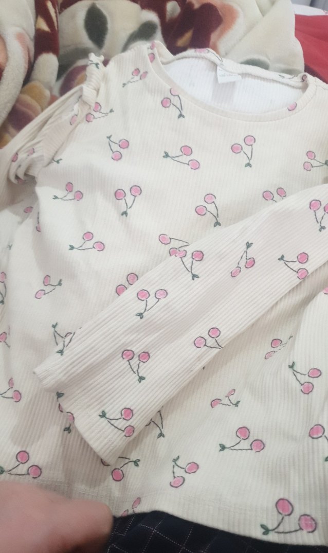 Kız Çocuk Beyaz Pamuklu Desenli Uzun Kollu Bluz - Görsel 2