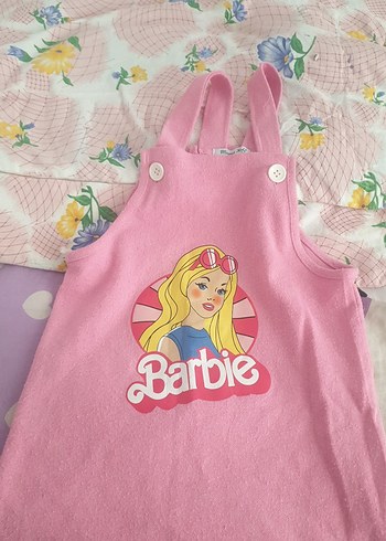 Barbie Baskılı Pembe Kız Çocuk Salopet - Görsel 3