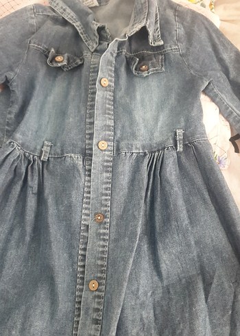 Kız Çocuk Uzun Kollu Denim Elbise - Görsel 3