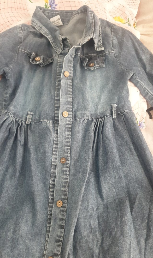 Kız Çocuk Uzun Kollu Denim Elbise - Görsel 3