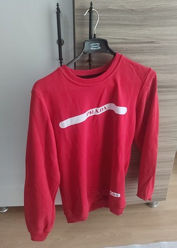 Kırmızı Prada Sweatshirt, Uzun Kollu, Salaş Kesim - Görsel 4