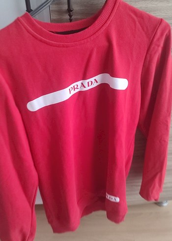 Kırmızı Prada Sweatshirt, Uzun Kollu, Salaş Kesim - Görsel 2