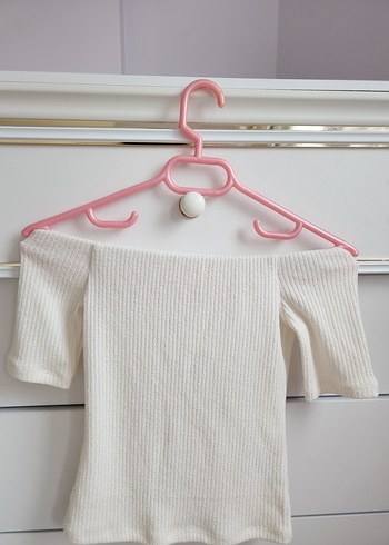 H&M Beyaz Mini Kayık Yaka Kadın Bluz