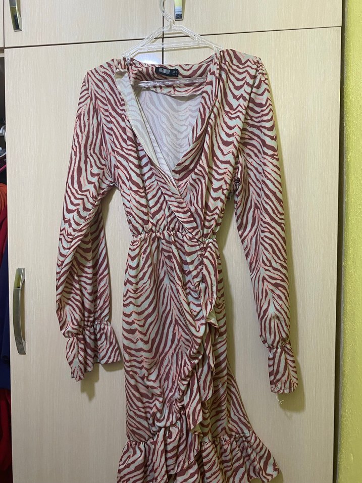 Bohem Zebra Desenli Uzun Kollu Kadın Elbise - Görsel 2