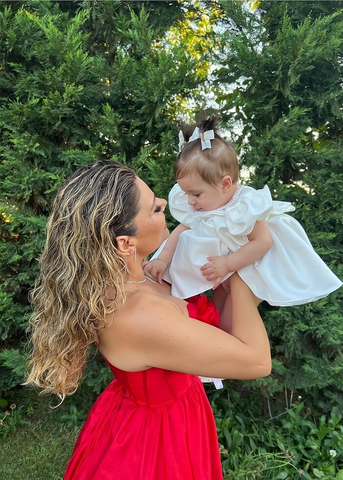 FOR COSTUME Kırmızı gül detaylı korse abiye elbise - Görsel 3