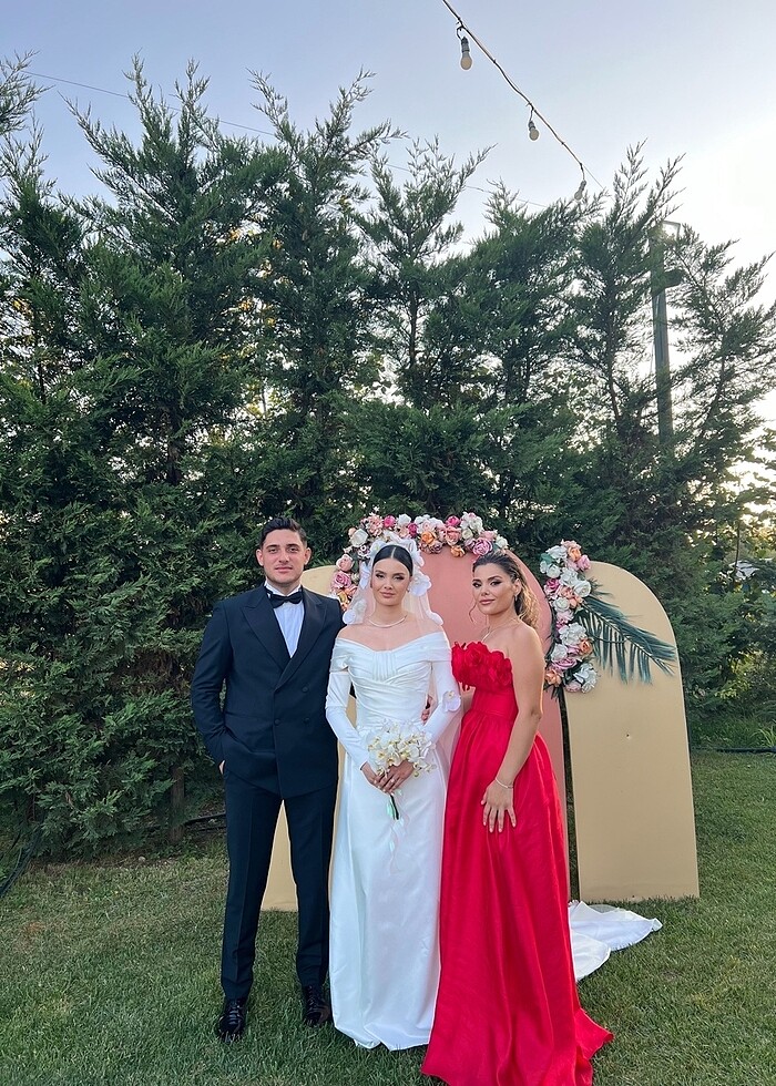 FOR COSTUME Kırmızı gül detaylı korse abiye elbise - Görsel 4