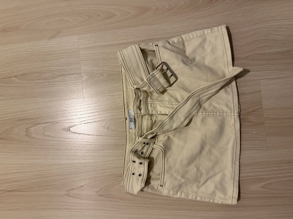 Düğmeli Bej Kadın Jean Mini Etek - Görsel 3