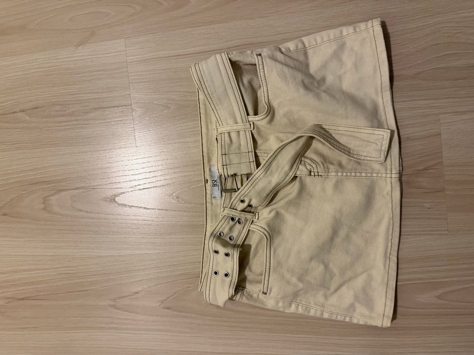 Düğmeli Bej Kadın Jean Mini Etek - Görsel 2