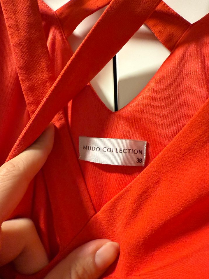 Mudo Collection Kırmızı V Yaka Midi Elbise - Görsel 3