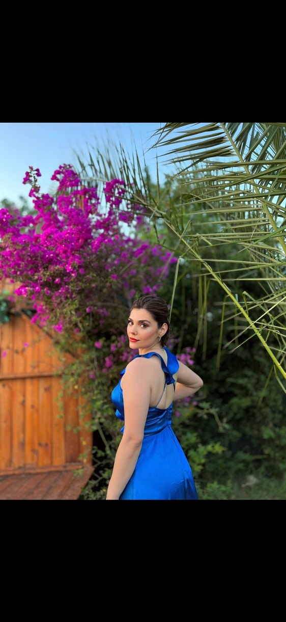 Mavi Drapeli Uzun Bohem Nişan Elbisesi - Görsel 3