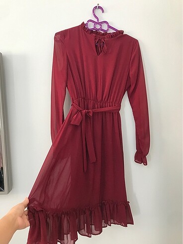 m Beden bordo Renk Bordo şifon elbise