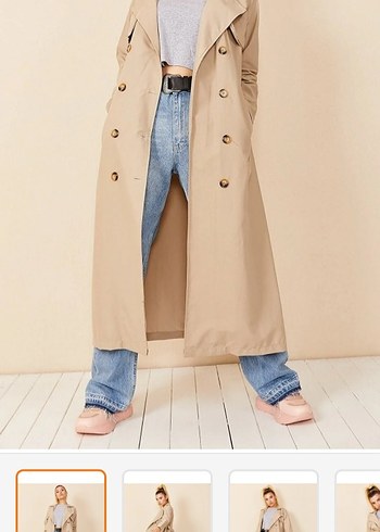 Bej Uzun Denim Kadın Trençkot