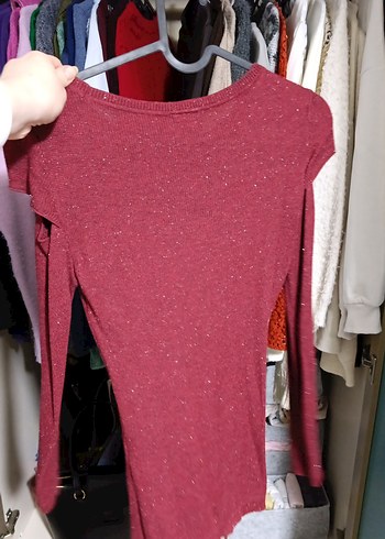 Bordo Uzun Kollu Triko Kadın Kazak - Görsel 3