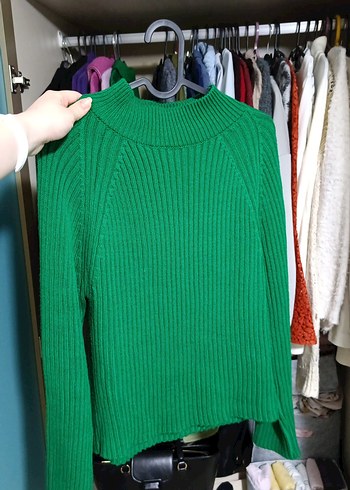 Yeşil Boğazlı Örgü Kadın Kazak - Görsel 2