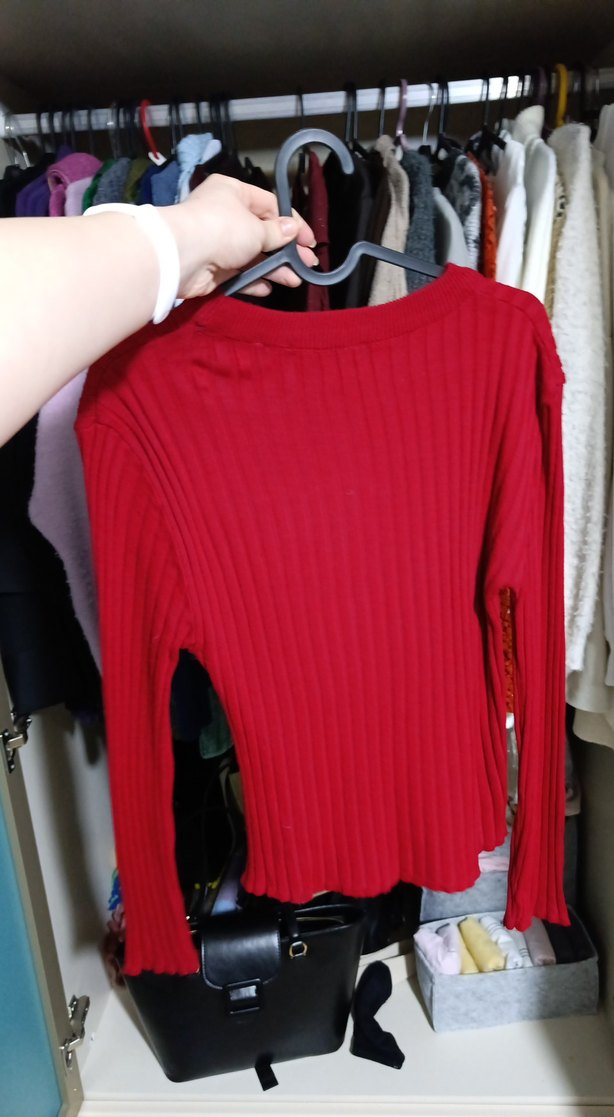 Kırmızı Fitilli Uzun Kollu Kadın Kazak - Görsel 2