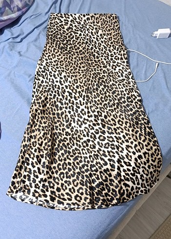 Leopar Desenli Uzun Drapeli Etek - Görsel 2