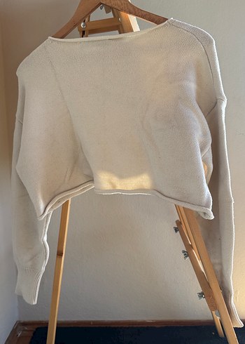 Zara Bej Kadın Salaş Bisiklet Yaka Crop Top Kazak