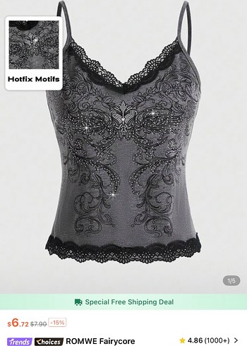 Dantel Detaylı Gri V Yaka Gotik tasli top