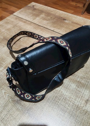 Etnik Desenli Siyah Deri Bohem Çanta - Görsel 4