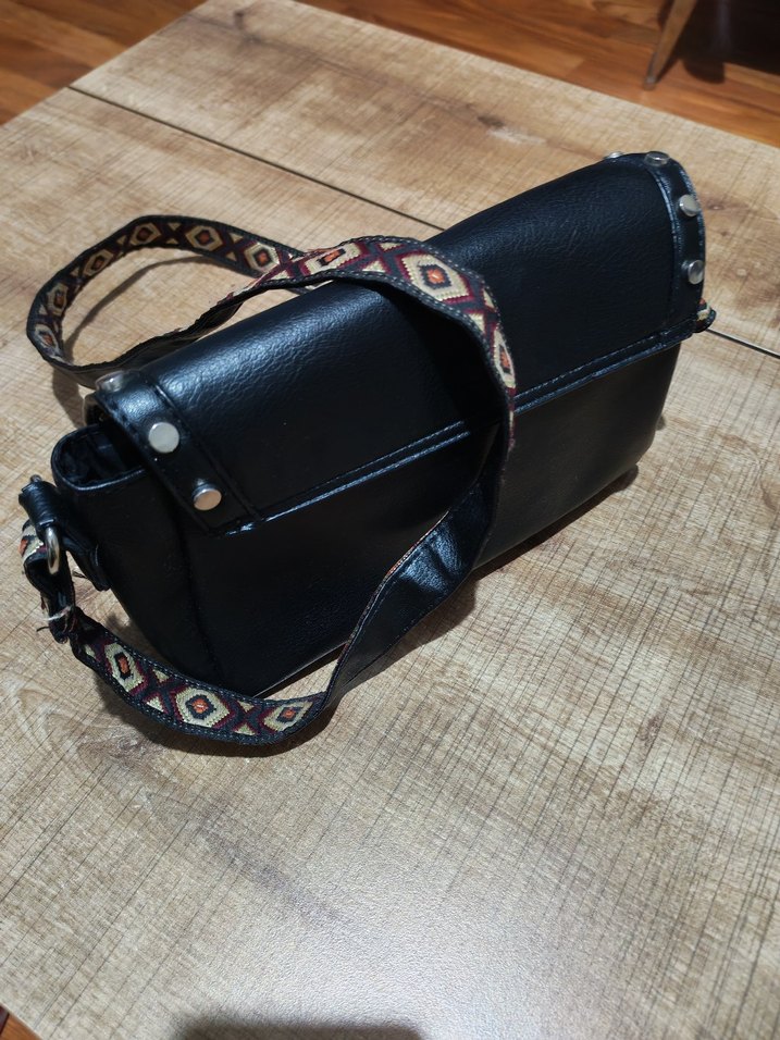 Etnik Desenli Siyah Deri Bohem Çanta - Görsel 3
