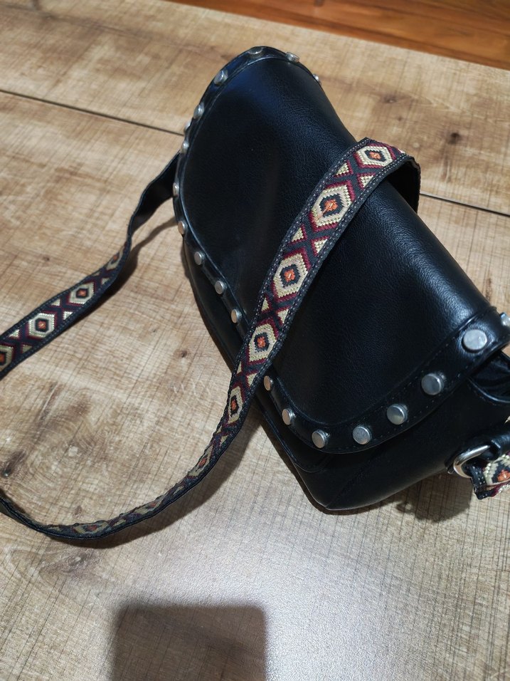 Etnik Desenli Siyah Deri Bohem Çanta - Görsel 5