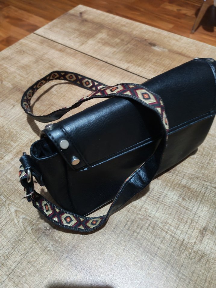 Etnik Desenli Siyah Deri Bohem Çanta - Görsel 4
