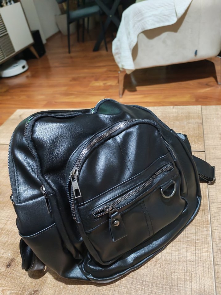 Siyah Deri Biker Sırt Çantası - Görsel 2