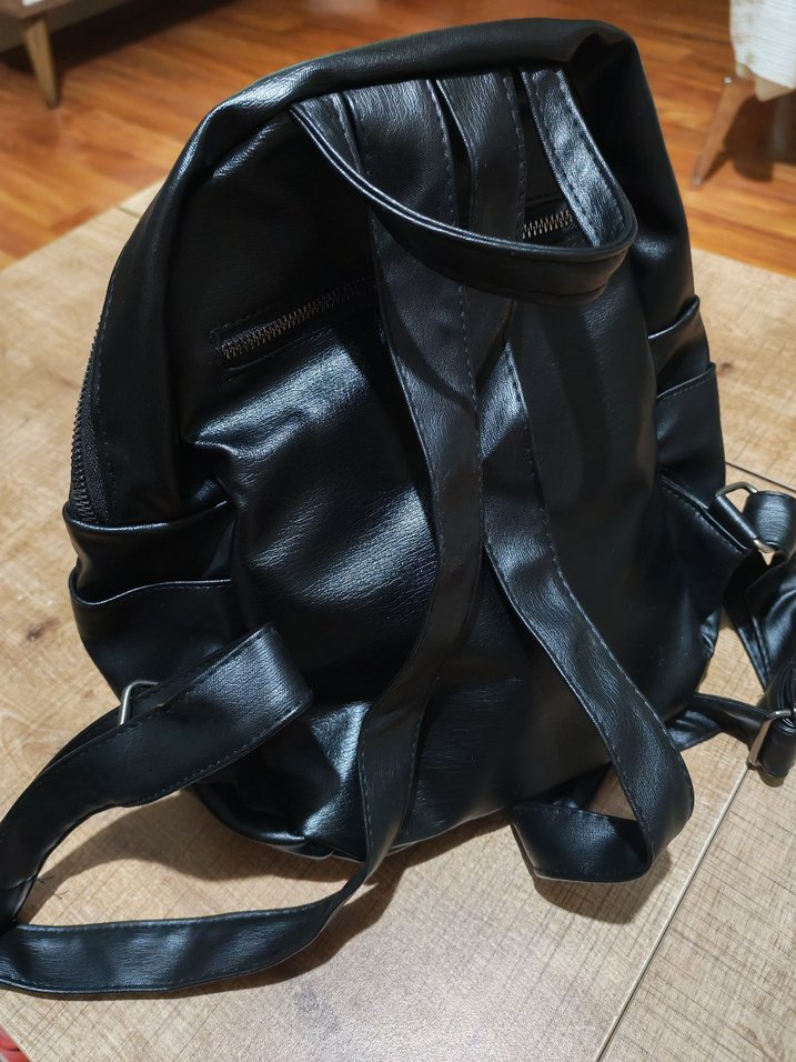 Siyah Deri Biker Sırt Çantası - Görsel 5