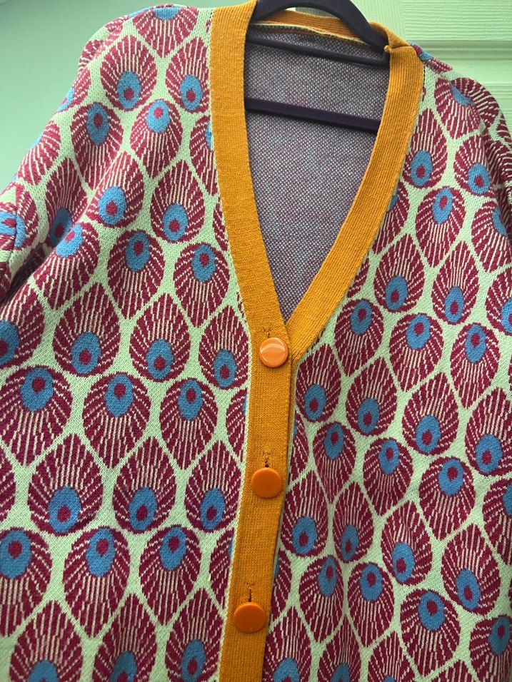 Desenli, Düğmeli Kadın Hırka - Görsel 2