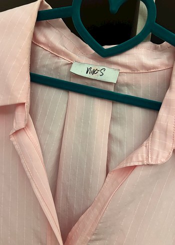 Pastel Pembe Düğmeli Keten Gömlek - Görsel 3