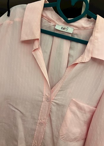 Pastel Pembe Düğmeli Keten Gömlek - Görsel 2